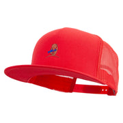 Bear Caught Fish Embroidered 5 Panel Mesh Trucker Snapback Cap - Red OSFM