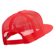 Bear Caught Fish Embroidered 5 Panel Mesh Trucker Snapback Cap - Red OSFM