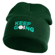 Keep Going Embroidered 12" Knit Cuff Long Beanie - Forest Green OSFM