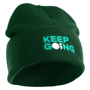 Keep Going Embroidered 12" Knit Cuff Long Beanie - Forest Green OSFM