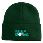 Keep Going Embroidered 12" Knit Cuff Long Beanie - Forest Green OSFM