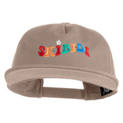 Skibidi Phrase Embroidered 5 Panel Cotton High Profile Flat Bill Unstructured Cap - Khaki OSFM