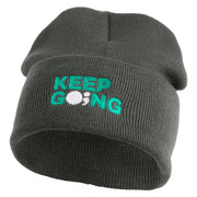 Keep Going Embroidered 12" Knit Cuff Long Beanie - Charcoal OSFM
