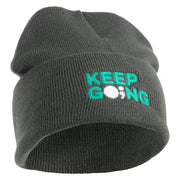 Keep Going Embroidered 12" Knit Cuff Long Beanie - Charcoal OSFM