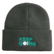 Keep Going Embroidered 12" Knit Cuff Long Beanie - Charcoal OSFM