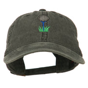 Golf Ball on Golf Tee Embroidered Washed Cotton Cap