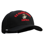 US Marine Corps Semper Fi Embroidered 6 Panel Structured Cotton Twill Cap Made in USA - Black OSFM