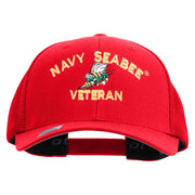 Licensed US Navy Seabee Veteran Embroidered Flexfit Mesh Trucker Cap - Red OSFM