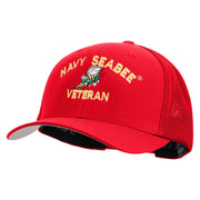 Licensed US Navy Seabee Veteran Embroidered Flexfit Mesh Trucker Cap - Red OSFM