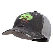 Old Tree Embroidered Low Profile Special Cotton Mesh Cap - Black OSFM