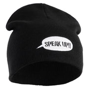 Speak Up Symbol Embroidered 8 Inch Knitted Short Beanie - Black OSFM