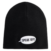 Speak Up Symbol Embroidered 8 Inch Knitted Short Beanie - Black OSFM