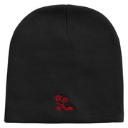 Chinese Plum Tree Illustration Embroidered 8 inch Acrylic Short Beanie - Black OSFM