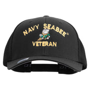 Licensed US Navy Seabee Veteran Embroidered Flexfit Mesh Trucker Cap - Black OSFM