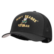 Licensed US Navy Seabee Veteran Embroidered Flexfit Mesh Trucker Cap - Black OSFM