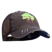 Old Tree Embroidered Low Profile Special Cotton Mesh Cap