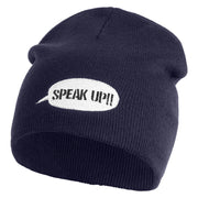 Speak Up Symbol Embroidered 8 Inch Knitted Short Beanie - Navy OSFM