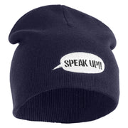 Speak Up Symbol Embroidered 8 Inch Knitted Short Beanie - Navy OSFM