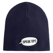 Speak Up Symbol Embroidered 8 Inch Knitted Short Beanie - Navy OSFM