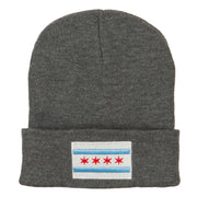 Chicago Flag Embroidered Long Beanie