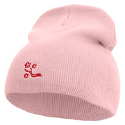 Chinese Plum Tree Illustration Embroidered 8 inch Acrylic Short Beanie - Pink OSFM