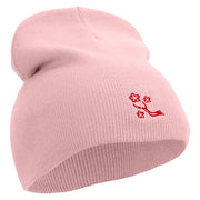 Chinese Plum Tree Illustration Embroidered 8 inch Acrylic Short Beanie - Pink OSFM