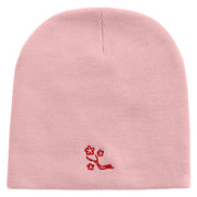 Chinese Plum Tree Illustration Embroidered 8 inch Acrylic Short Beanie - Pink OSFM