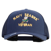 Licensed US Navy Seabee Veteran Embroidered Flexfit Mesh Trucker Cap - Navy OSFM