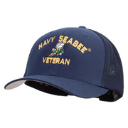 Licensed US Navy Seabee Veteran Embroidered Flexfit Mesh Trucker Cap - Navy OSFM