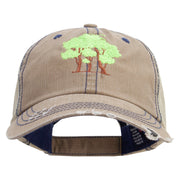 Old Tree Embroidered Low Profile Special Cotton Mesh Cap - Khaki OSFM