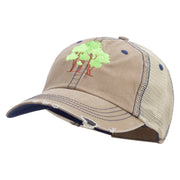 Old Tree Embroidered Low Profile Special Cotton Mesh Cap - Khaki OSFM