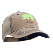 Old Tree Embroidered Low Profile Special Cotton Mesh Cap - Khaki OSFM