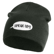Speak Up Symbol Embroidered 8 Inch Knitted Short Beanie - Dark Grey OSFM