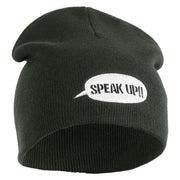 Speak Up Symbol Embroidered 8 Inch Knitted Short Beanie - Dark Grey OSFM