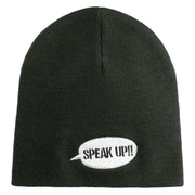 Speak Up Symbol Embroidered 8 Inch Knitted Short Beanie - Dark Grey OSFM