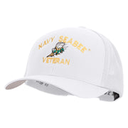 Licensed US Navy Seabee Veteran Embroidered Flexfit Mesh Trucker Cap - White OSFM