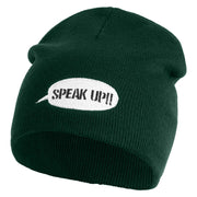 Speak Up Symbol Embroidered 8 Inch Knitted Short Beanie - Dark Green OSFM