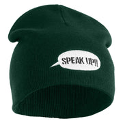 Speak Up Symbol Embroidered 8 Inch Knitted Short Beanie - Dark Green OSFM