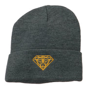 Gold Diamond Embroidered Long Cuff Beanie