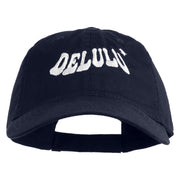 Delulu Wording Embroidered 6 Panel Washed Low Profile Dad Hat - Navy OSFM