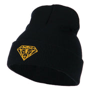 Gold Diamond Embroidered Long Cuff Beanie