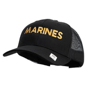 Marines Letter Embroidered 6 Panel Structured Cotton Twill Mesh Cap Made in USA - Black OSFM