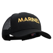 Marines Letter Embroidered 6 Panel Structured Cotton Twill Mesh Cap Made in USA - Black OSFM
