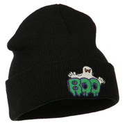 Halloween Ghost Boo Embroidered Long Beanie