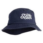 Stay Cool Phrase Embroidered Cotton Twill Bucket Hat - Navy M