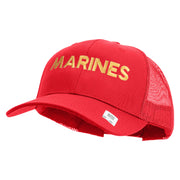 Marines Letter Embroidered 6 Panel Structured Cotton Twill Mesh Cap Made in USA - Red OSFM
