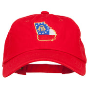 Georgia State Flag Map Embroidered Unstructured Washed Cap