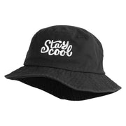 Stay Cool Phrase Embroidered Cotton Twill Bucket Hat - Black M