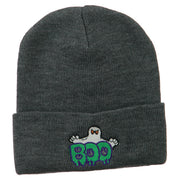 Halloween Ghost Boo Embroidered Long Beanie