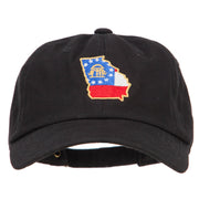 Georgia State Flag Map Embroidered Unstructured Washed Cap